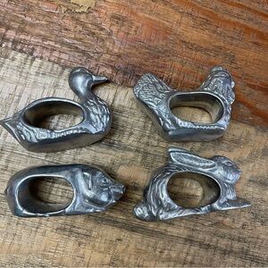 Vintage Farm Animals Napkin Rings Pewter Metal